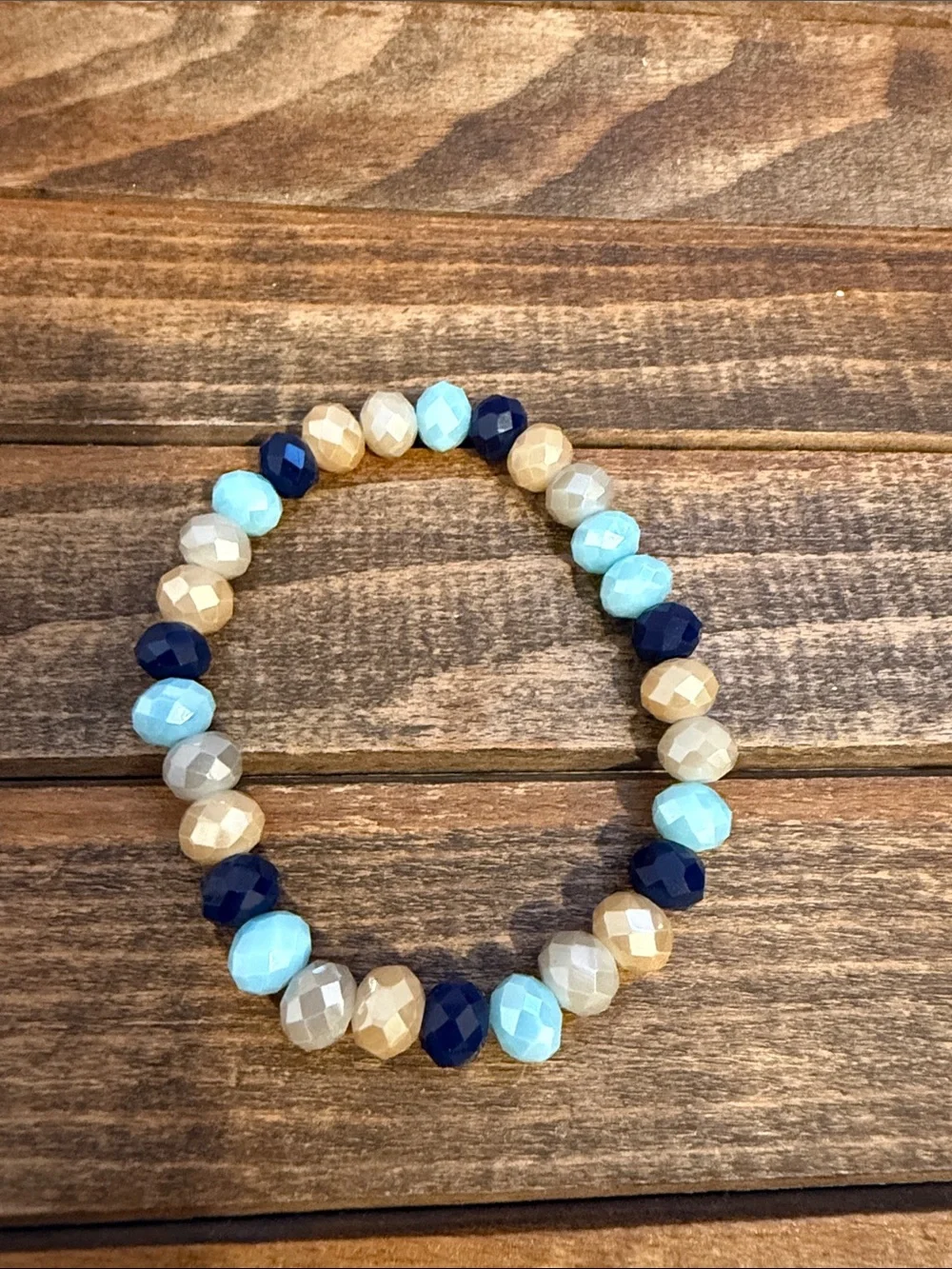 Set of 2 Handmade Blue Beaded Stretch Bracelets – Lava Stone & Faceted Beads
